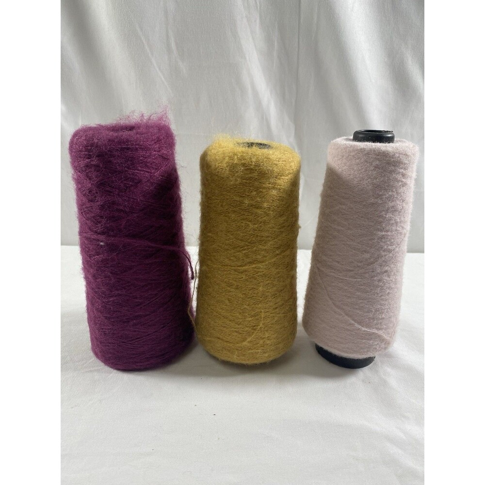 Lot of 3 Assorted Cone Yarn Spool Yarn Mohair & Other 470g Net Weight #748
